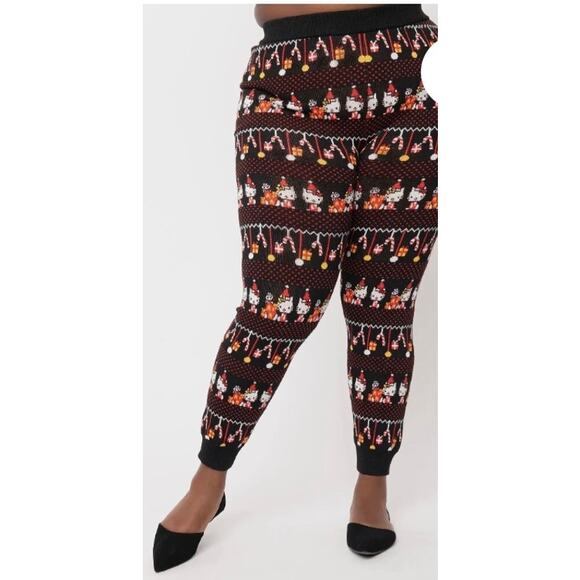 Hello Kitty X Unique Vintage Festive Holiday Black Knit Pant SZ L #0270 - Picture 7 of 8